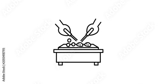 Chef Cooking Food with Tongs on Hot Plate Icon