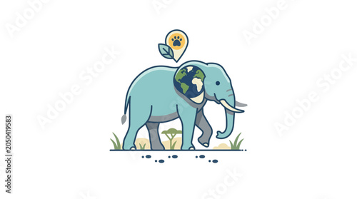 Canvastavla Elephant Carrying Earth Globe on Head, Animal Welfare and Conservation Concept