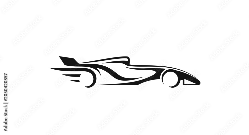 Naklejka premium Speeding Formula 1 Race Car Silhouette, Dynamic Motion Lines, Motorsport Vector