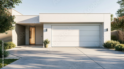 Modern Residential Garage Door with Clean Driveway Exterior