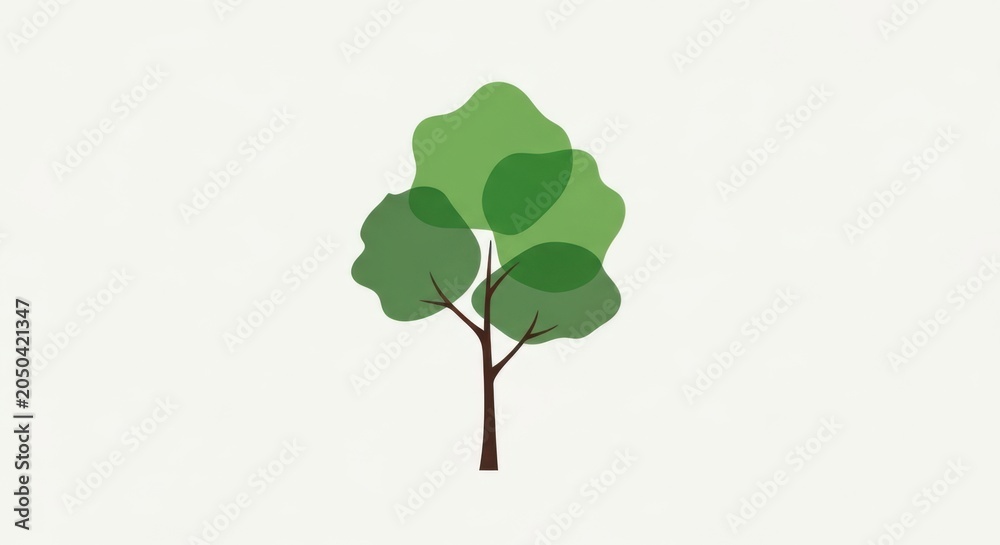 Fototapeta premium Minimalist green tree illustration, stylized organic plant symbol, modern eco-friendly nature icon, simple botanical design for sustainability isolated on White Background