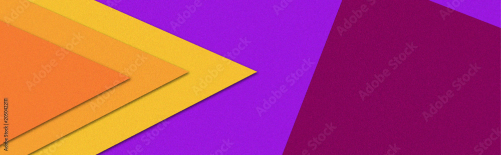 Fototapeta premium Vibrant purple and orange geometric shapes background with layered yellow squares, colorful abstract composition with shadows and bold