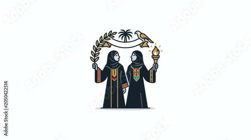 Fotografie Emirati Women Empowerment Illustration with Torch and Laurel