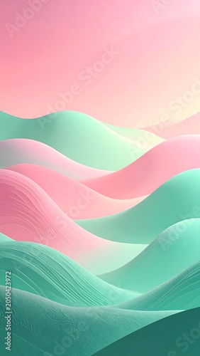 Dreamy Pastel Abstract Landscape with Flowing Waves and Soft Gradient Colors