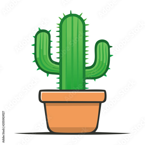 Green potted cactus in flat design style