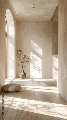 Serene bathroom with natural light and plants.