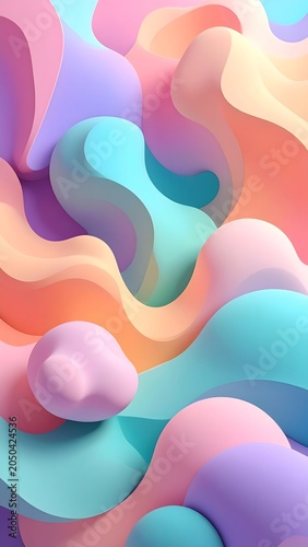 Abstract 3D Fluid Waves in Pastel Colors
