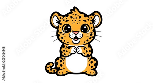 Adorable Baby Leopard Illustration with Big Eyes and Playful Expression.