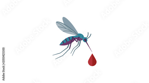 Tableau sur toile Flat Vector Illustration of a Mosquito Drinking Blood
