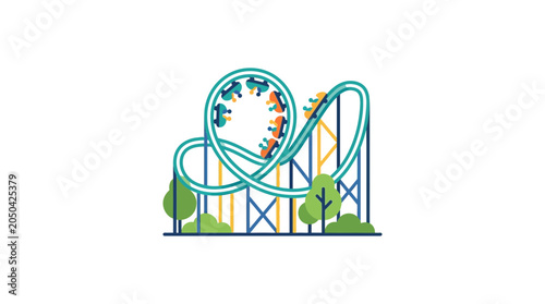 Flat Vector Illustration of a Roller Coaster Amusement Ride