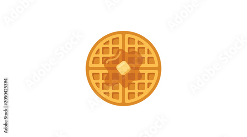 Flat Vector Illustration of a Round Waffle with Butter and Syrup