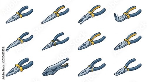 Bild auf Leinwand Collection of assorted pliers and tools for repair and construction