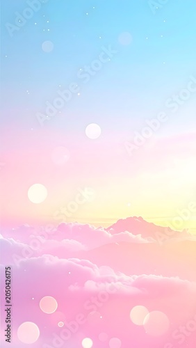 Dreamy Fantasy Pastel Landscape with Bokeh Lights