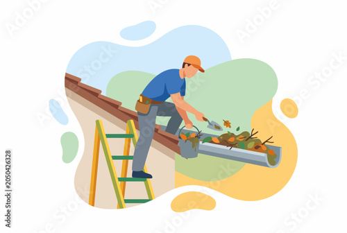 Professional Handyman Service Cleaning Roof Gutters from Debris