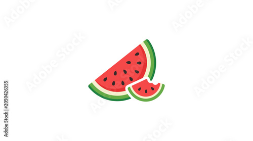 Billede på lærred Flat Vector Illustration of Watermelon Slice and Bite Piece