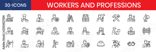 Workers Professions Minimalist Outline Vector Icons