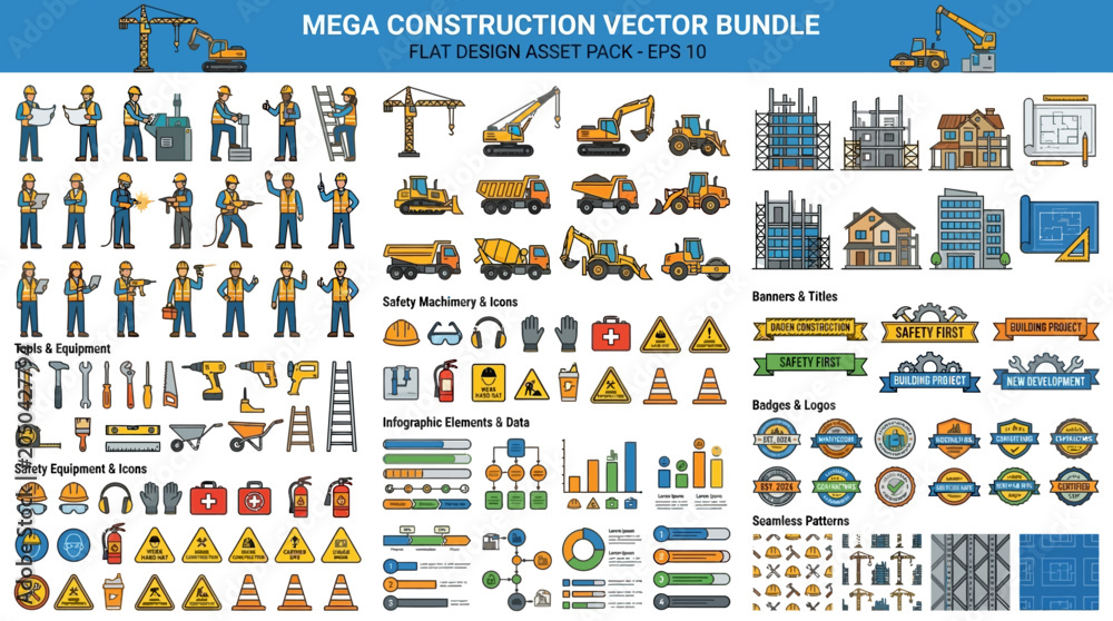 Naklejka premium Construction icons and signs bundle.