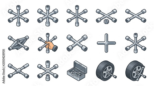 Quadro em tela Collection of Car Wheel Lug Wrenches and Tools.