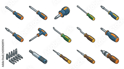 Obraz na płótnie Collection of Various Screwdrivers and Bits for Repair and Construction