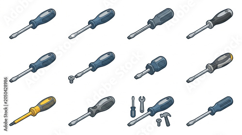 Foto Collection of Various Screwdrivers and Hand Tools.