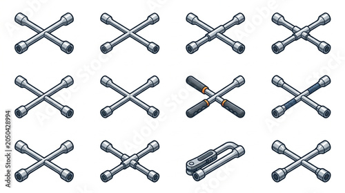 Konstfotografi Collection of car wheel lug wrenches for vehicle maintenance.