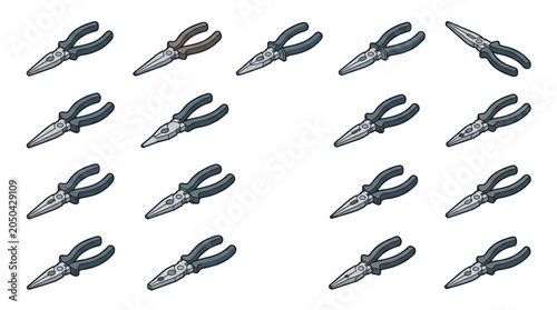 Foto Collection of Pliers Tools on White Background.