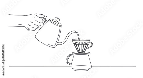 Canvas Print Barista hand pouring water for pour over drip coffee.