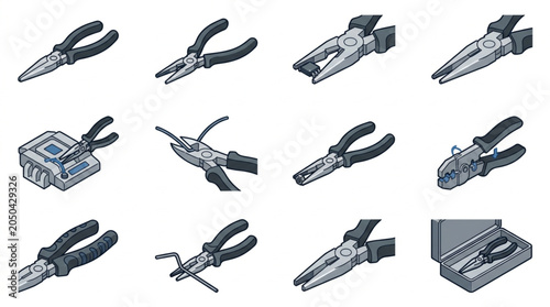 Фотография Collection of Various Pliers Tools and Hardware.