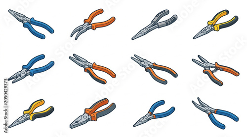 Foto Collection of Various Pliers Tools Isolated on White Background.