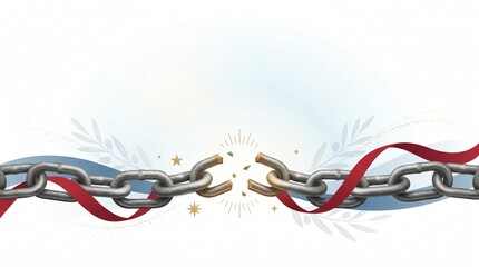 Elegant Juneteenth background template with realistic broken metal chain and red ribbon illustration
