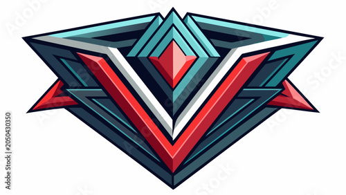 Photography Abstract geometric shield badge emblem with sharp edges and 3D layered structure