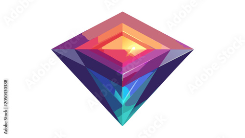 Abstract isometric diamond gemstone with colorful layered facets and center glow gemstone isometric abstract geometric refraction precious brilliant symmetry creative isolated background