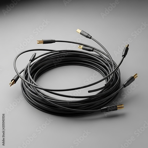 Audio Cables Coiled on a Neutral Background.
