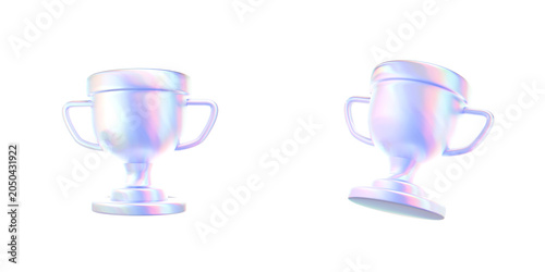 Konstfotografi 3D Iridescent Trophy Cup Icon Front and Perspective View