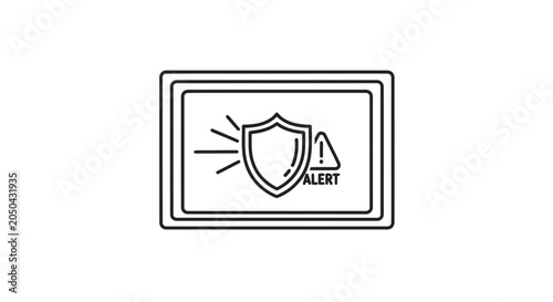 Cybersecurity Alert Icon: Shield and Warning Symbol on Screen