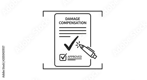 Damage Compensation Approved Document with Checkmark and Pen Icon