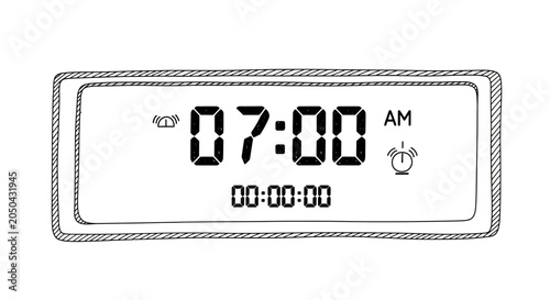 Digital Alarm Clock Showing 7:00 AM with Timer and Alarm Icons