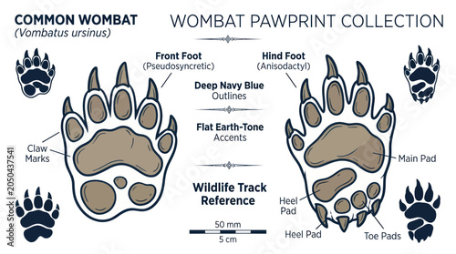 Canvastavla Common Wombat Pawprint Collection: Front and Hind Foot Tracks