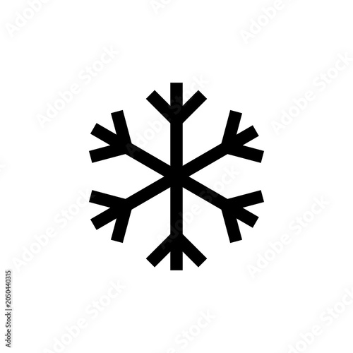 A simple black vector illustration of a snowflake with six straight radiating arms, each accented by two small diagonal lines forming pointed tips.
