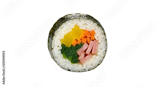 healthy colorful Korean gimbap sushi roll slice isolated on transparent background