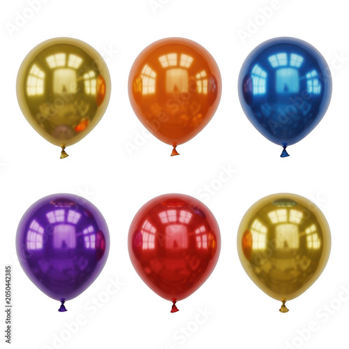 Colorful balloons with heart and smiley face designs floating together