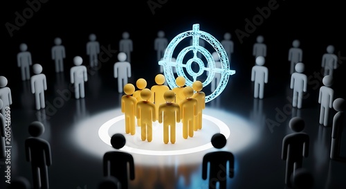 Yellow figures in spotlight with target symbol