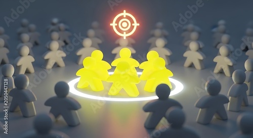 Yellow figures highlighted in circle with target symbol above