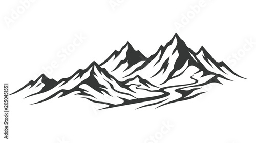 Fotografija Stylized Mountain Range with Winding River Vector Illustration