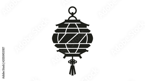 Photos A black silhouette of a traditional Chinese paper lantern with a decorative tassel