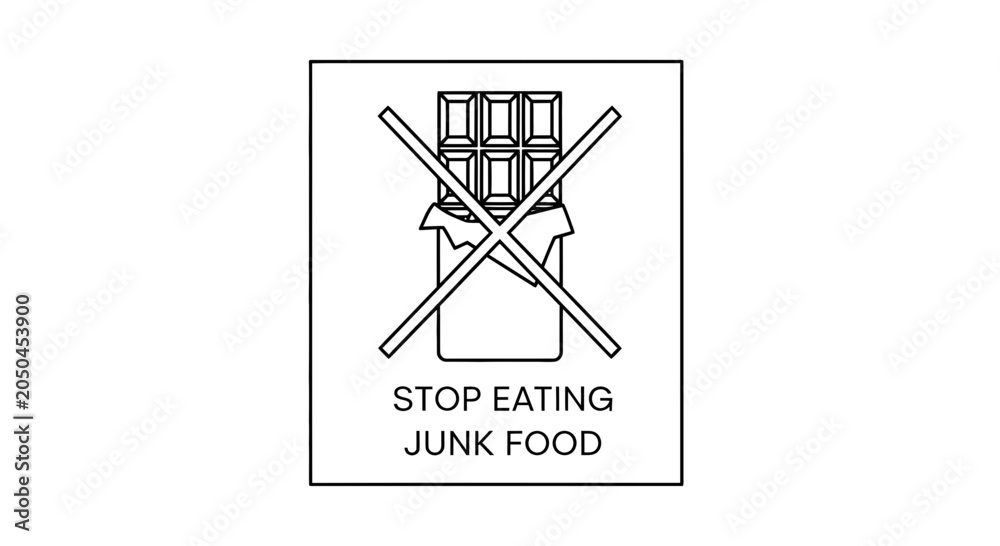 Obraz premium Stop Eating Junk Food Sign: Chocolate Bar with Red X, Healthy Lifestyle Concept