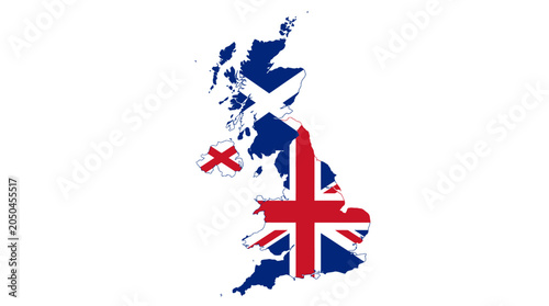 Illustration of United Kingdom map with flag design elements prominently displayed