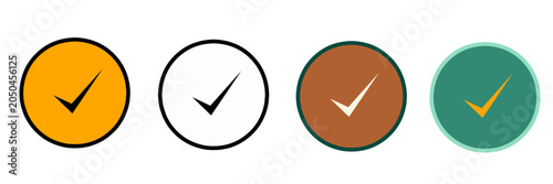 Minimalist Check Mark Icon Set inside Flat Colorful Circle Badges