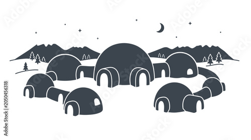 Schilderij op canvas A cluster of connected igloos forming a small arctic village settlement