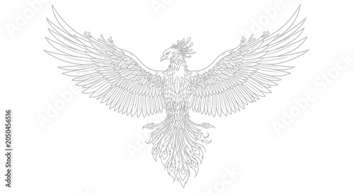 Canvastavla Intricate line art illustration of a majestic phoenix rising with spread wings